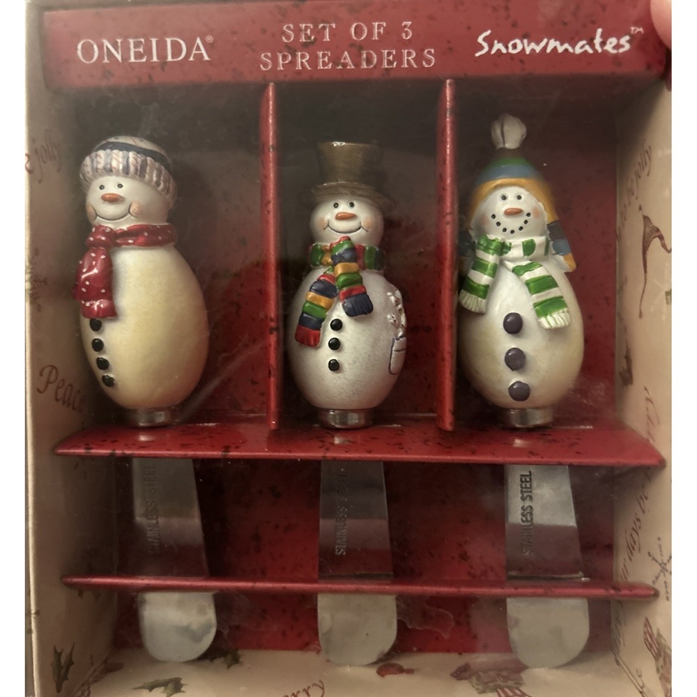 Party Spreaders Set of Three Resin Handle Oneida in Box Winter Holiday